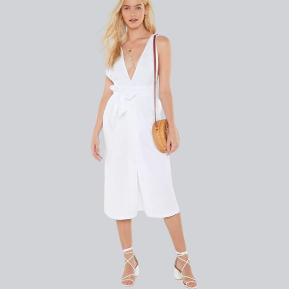 Nasty Gal Dresses & Skirts - Nasty Gal Broderie Trim Midi Dress in White